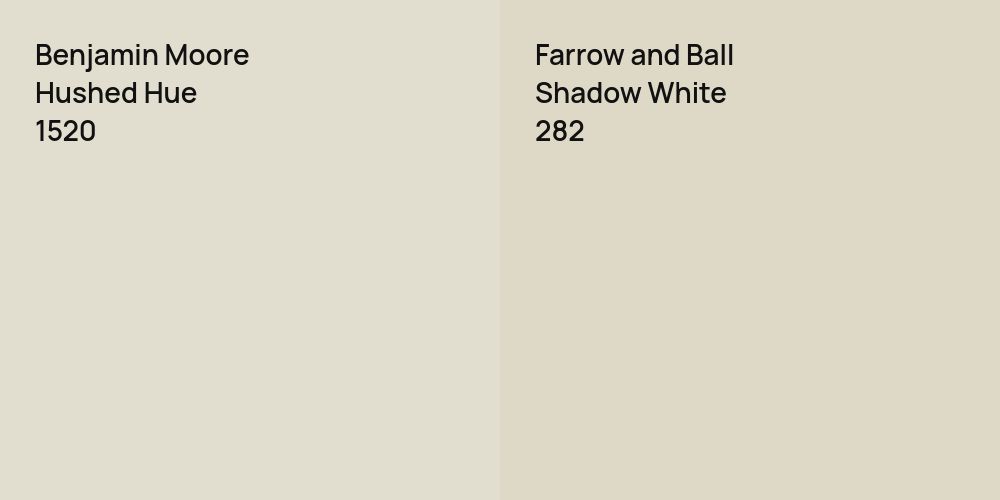 Benjamin Moore Hushed Hue vs. Farrow and Ball Shadow White