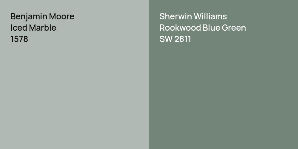 Benjamin Moore Iced Marble vs. Sherwin Williams Rookwood Blue Green