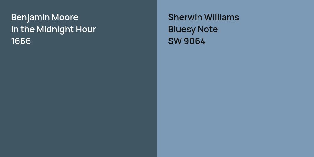 Benjamin Moore In the Midnight Hour vs. Sherwin Williams Bluesy Note