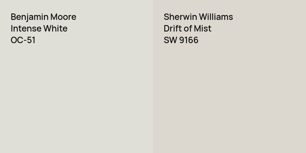 Benjamin Moore Intense White vs. Sherwin Williams Drift of Mist