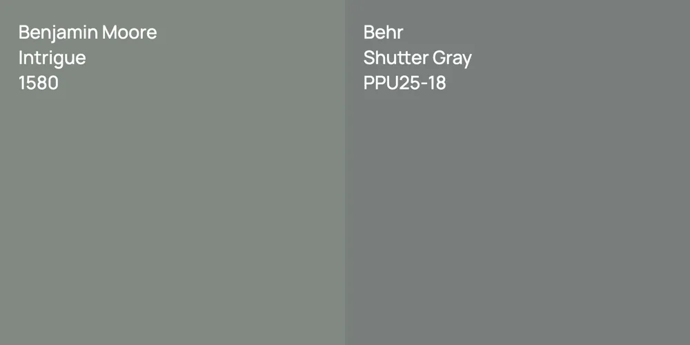 Benjamin Moore Intrigue vs. Behr Shutter Gray