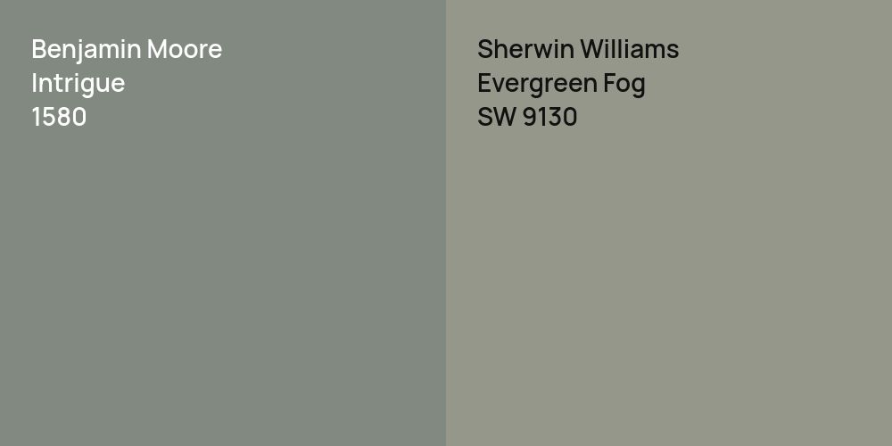 Benjamin Moore Intrigue vs. Sherwin Williams Evergreen Fog