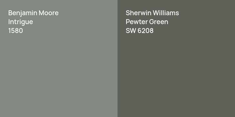 Benjamin Moore Intrigue vs. Sherwin Williams Pewter Green