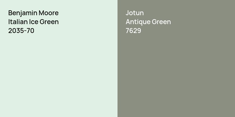 Benjamin Moore Italian Ice Green vs. Jotun Antique Green