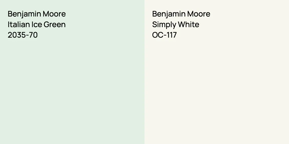 Benjamin Moore Italian Ice Green vs. Benjamin Moore Simply White