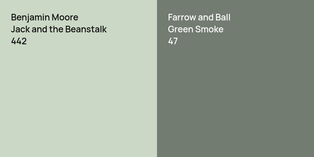 Benjamin Moore Jack and the Beanstalk vs. Farrow and Ball Green Smoke