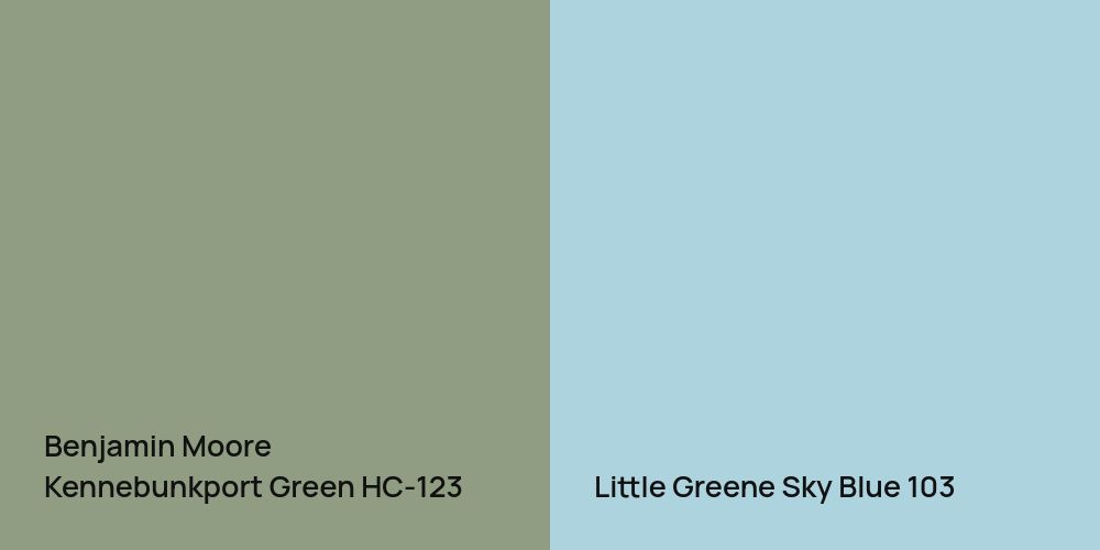 Benjamin Moore Kennebunkport Green vs. Little Greene Sky Blue