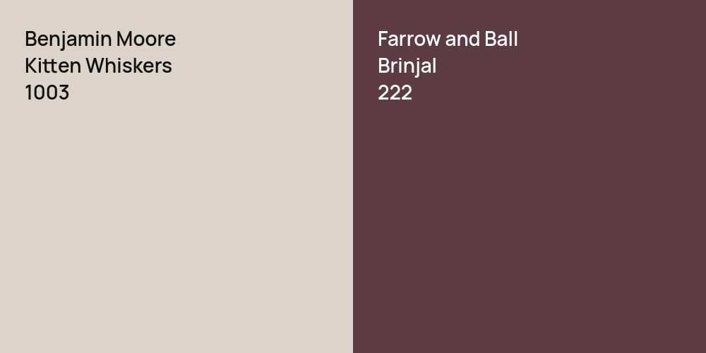 Benjamin Moore Kitten Whiskers vs. Farrow and Ball Brinjal