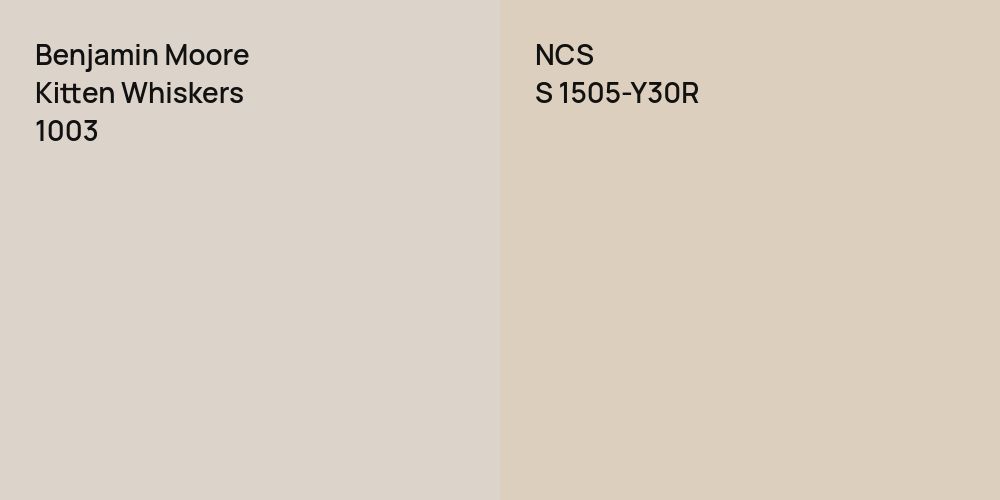 Benjamin Moore Kitten Whiskers vs. NCS S 1505-Y30R