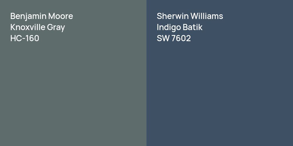 Benjamin Moore Knoxville Gray vs. Sherwin Williams Indigo Batik