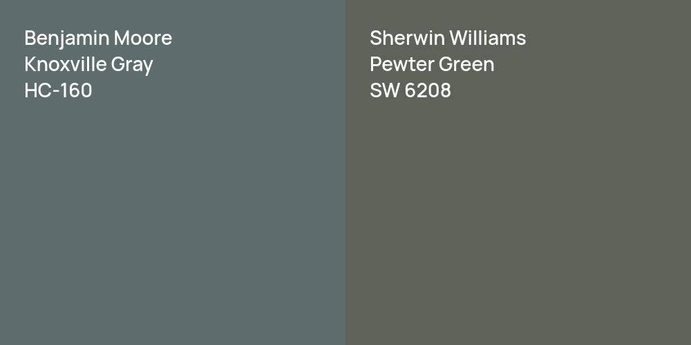 Benjamin Moore Knoxville Gray vs. Sherwin Williams Pewter Green