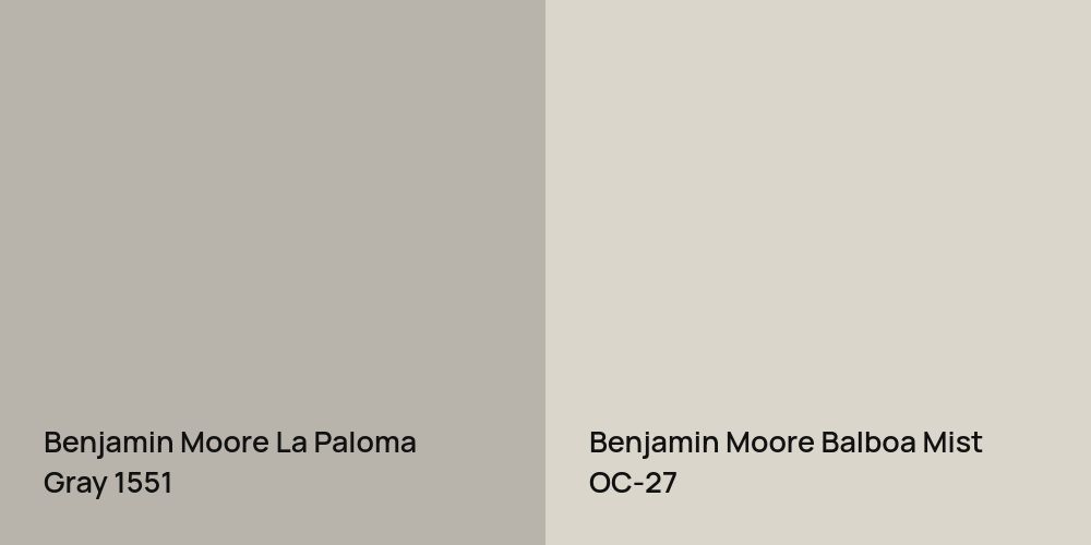 Benjamin Moore La Paloma Gray vs. Benjamin Moore Balboa Mist