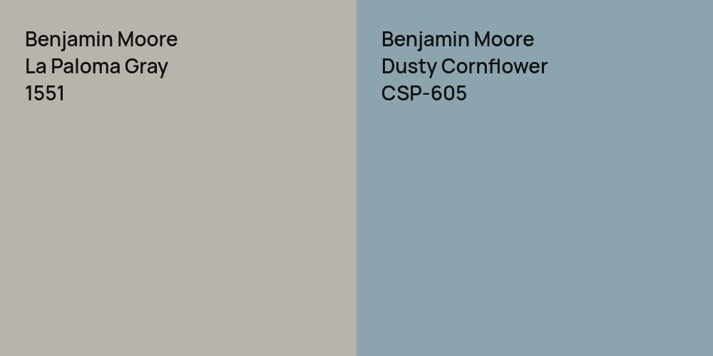 Benjamin Moore La Paloma Gray vs. Benjamin Moore Dusty Cornflower