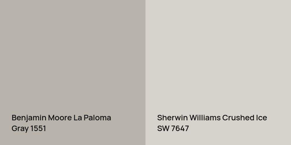 Benjamin Moore La Paloma Gray vs. Sherwin Williams Crushed Ice