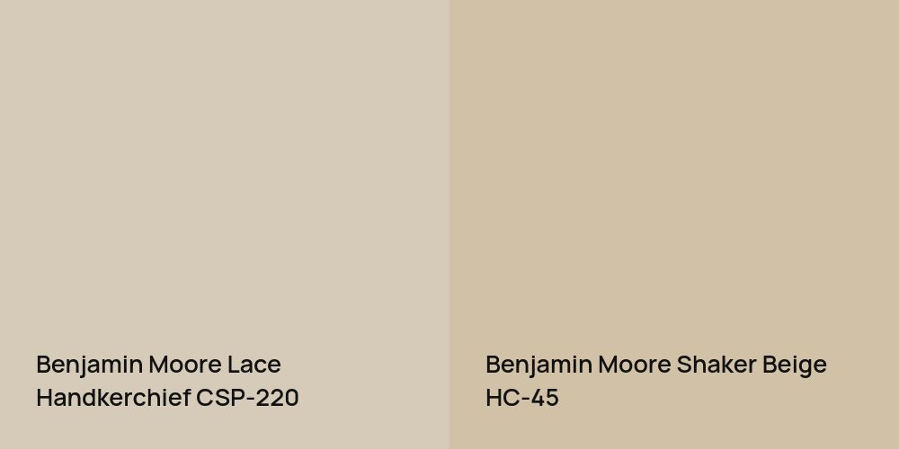 Benjamin Moore Lace Handkerchief vs. Benjamin Moore Shaker Beige