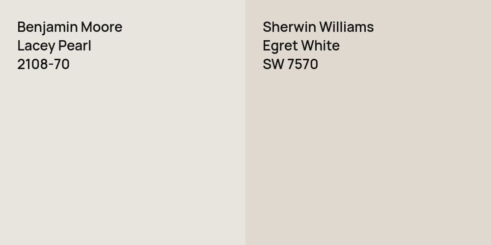 Benjamin Moore Lacey Pearl vs. Sherwin Williams Egret White