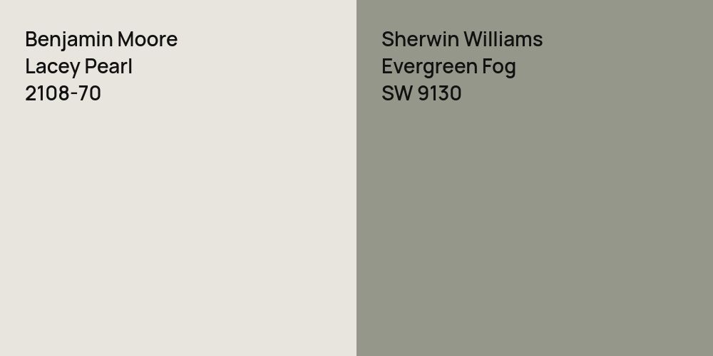 Benjamin Moore Lacey Pearl vs. Sherwin Williams Evergreen Fog