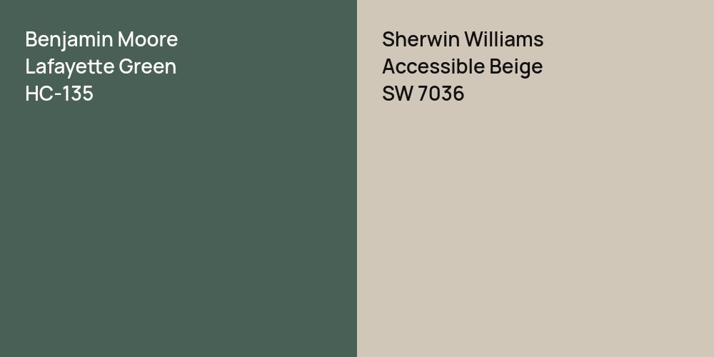 Benjamin Moore Lafayette Green vs. Sherwin Williams Accessible Beige