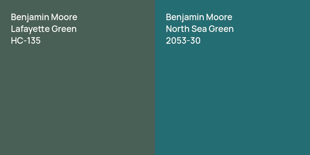 Benjamin Moore Lafayette Green vs. Benjamin Moore North Sea Green