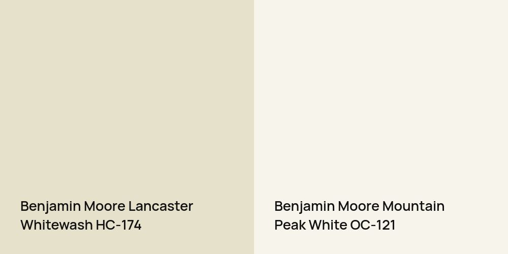 Benjamin Moore Lancaster Whitewash vs. Benjamin Moore Mountain Peak White