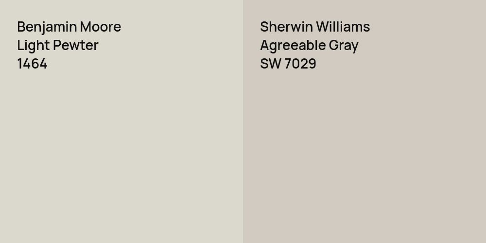 Benjamin Moore Light Pewter vs. Sherwin Williams Agreeable Gray