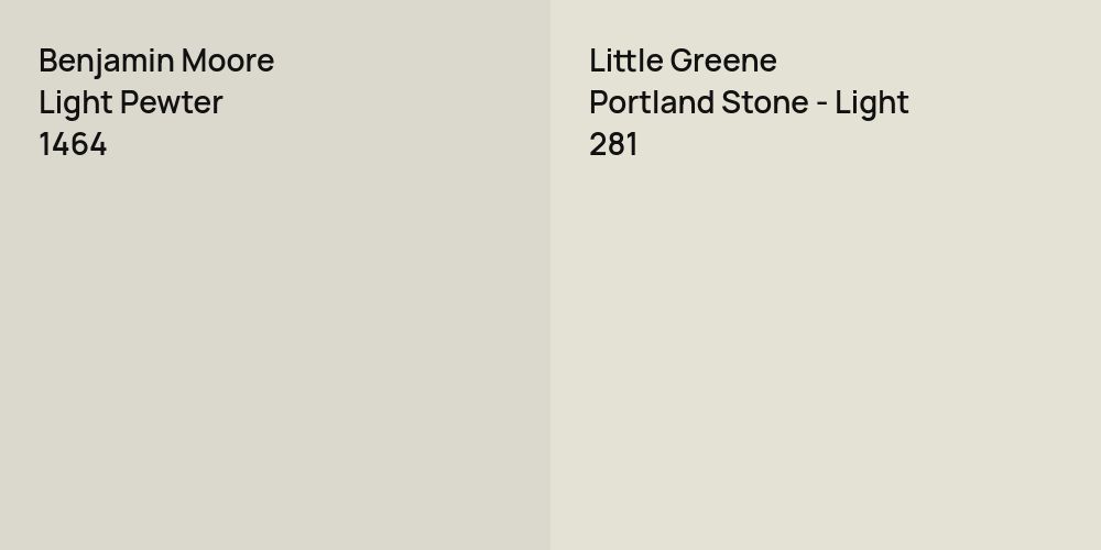 Benjamin Moore Light Pewter vs. Little Greene Portland Stone - Light