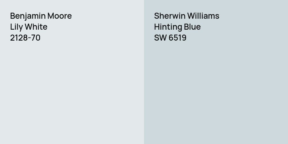 Benjamin Moore Lily White vs. Sherwin Williams Hinting Blue