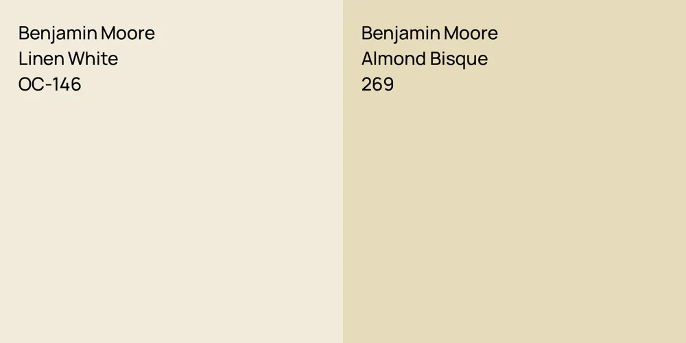 Benjamin Moore Linen White vs. Benjamin Moore Almond Bisque comparison
