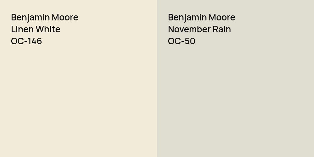 Benjamin Moore Linen White vs. Benjamin Moore November Rain