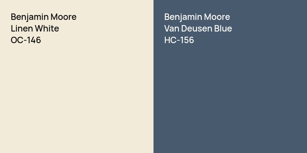 Benjamin Moore Linen White vs. Benjamin Moore Van Deusen Blue