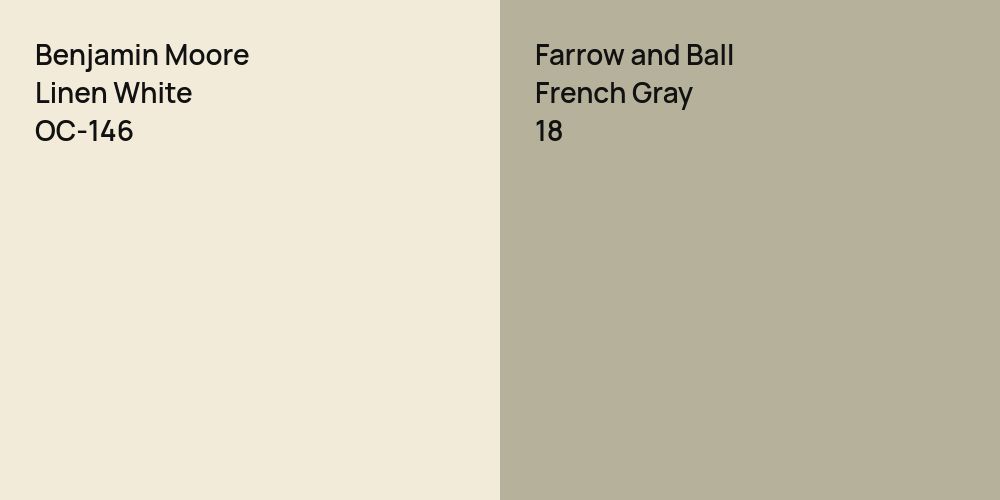 Benjamin Moore Linen White vs. Farrow and Ball French Gray