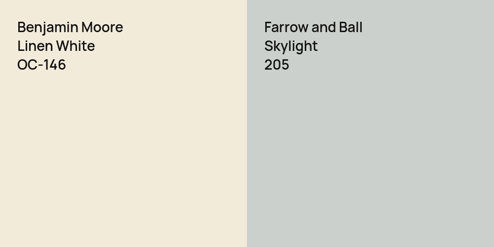 Benjamin Moore Linen White vs. Farrow and Ball Skylight