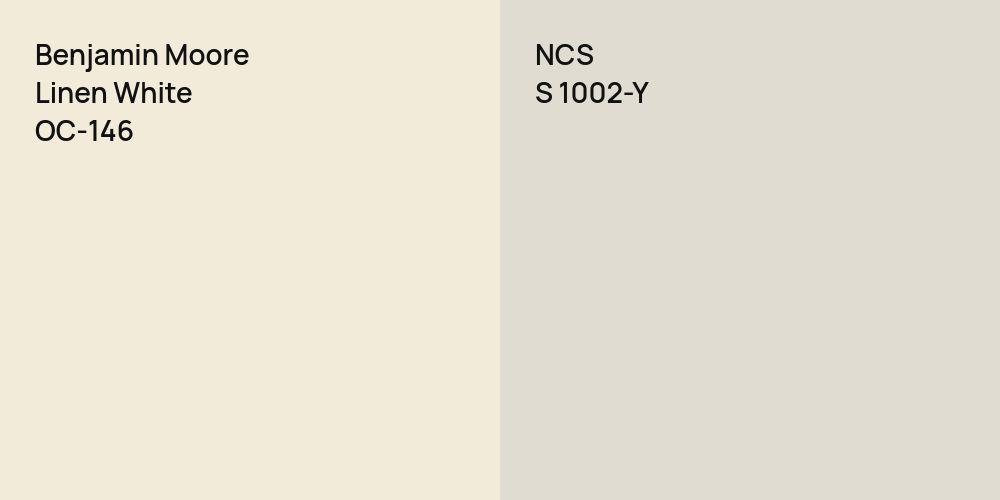 Benjamin Moore Linen White vs. NCS S 1002-Y