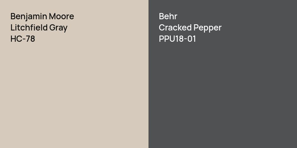 Benjamin Moore Litchfield Gray vs. Behr Cracked Pepper