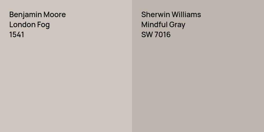 Benjamin Moore London Fog vs. Sherwin Williams Mindful Gray