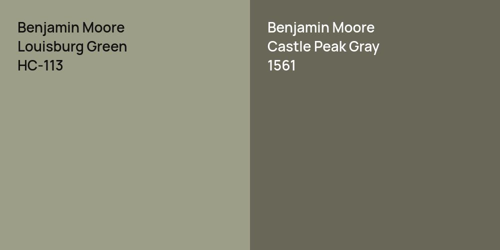 Benjamin Moore Louisburg Green vs. Benjamin Moore Castle Peak Gray