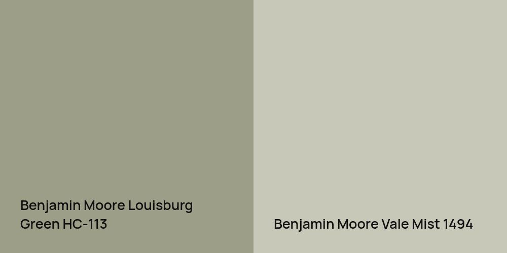 Benjamin Moore Louisburg Green vs. Benjamin Moore Vale Mist