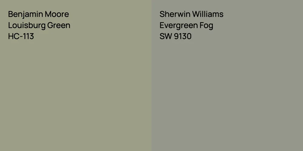 Benjamin Moore Louisburg Green vs. Sherwin Williams Evergreen Fog