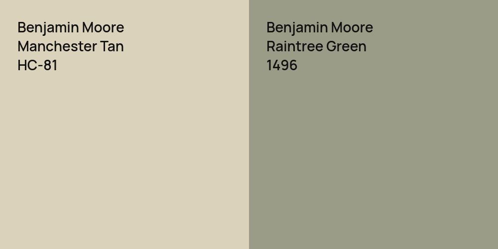 Benjamin Moore Manchester Tan vs. Benjamin Moore Raintree Green