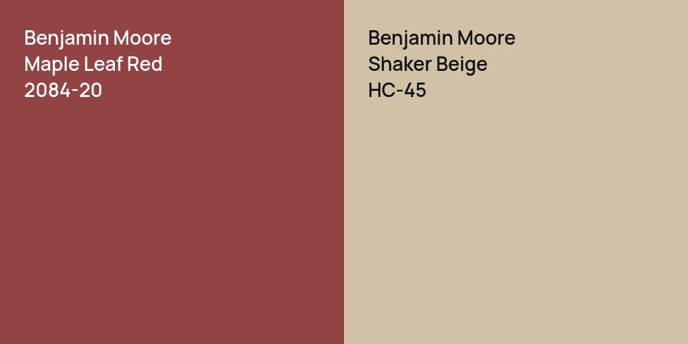 Benjamin Moore Maple Leaf Red vs. Benjamin Moore Shaker Beige