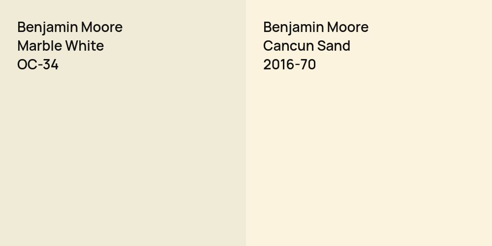 Benjamin Moore Marble White vs. Benjamin Moore Cancun Sand