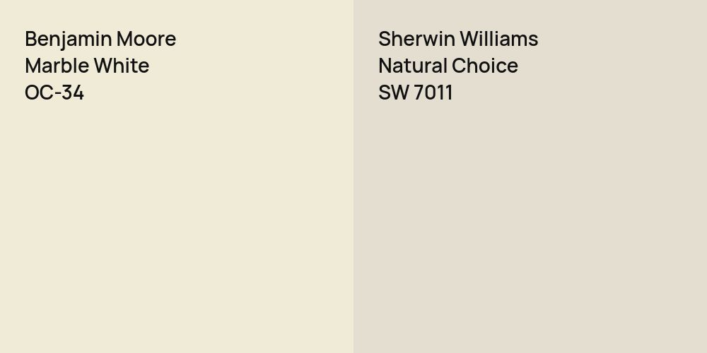 Benjamin Moore Marble White vs. Sherwin Williams Natural Choice