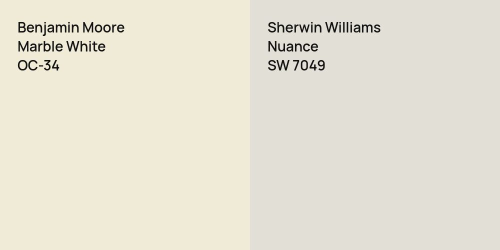 Benjamin Moore Marble White vs. Sherwin Williams Nuance