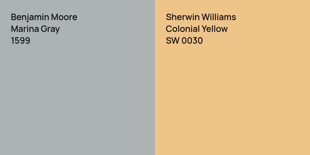 Benjamin Moore Marina Gray vs. Sherwin Williams Colonial Yellow