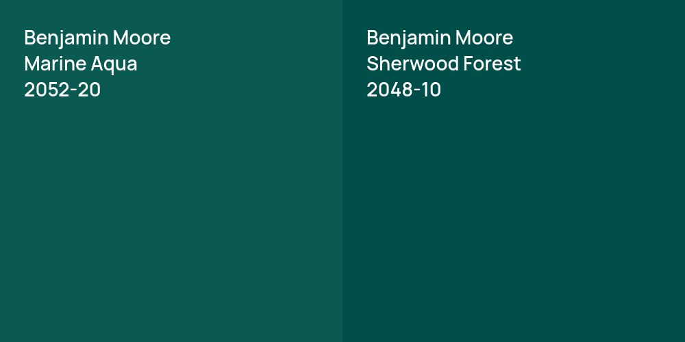 Benjamin Moore Marine Aqua vs. Benjamin Moore Sherwood Forest