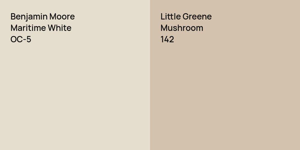 Benjamin Moore Maritime White vs. Little Greene Mushroom