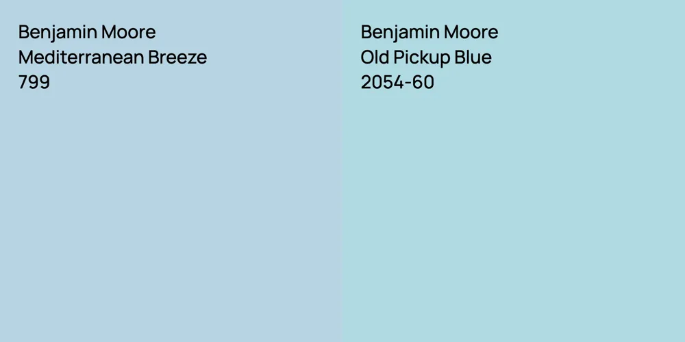 Benjamin Moore Mediterranean Breeze vs. Benjamin Moore Old Pickup Blue