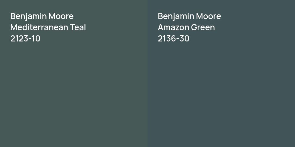 Benjamin Moore Mediterranean Teal vs. Benjamin Moore Amazon Green