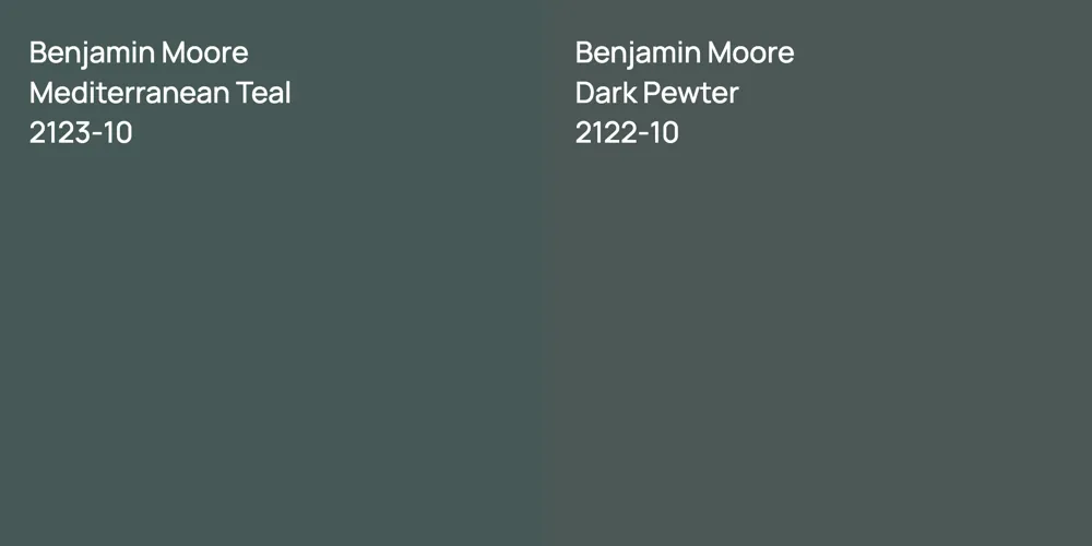 Benjamin Moore Mediterranean Teal vs. Benjamin Moore Dark Pewter