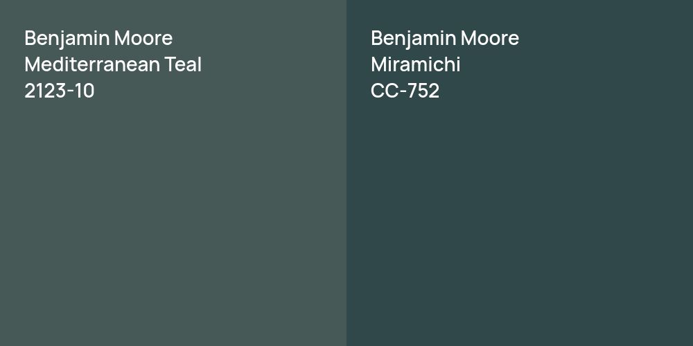 Benjamin Moore Mediterranean Teal vs. Benjamin Moore Miramichi